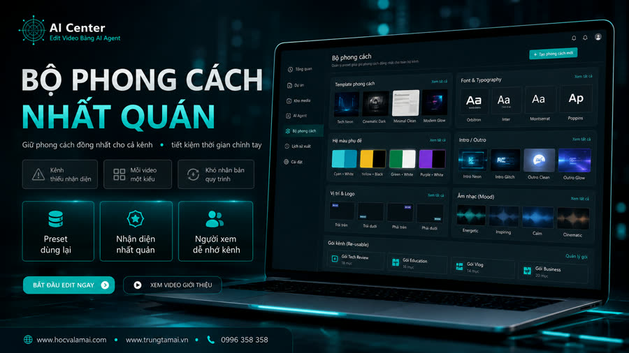 Giao diện bộ phong cách: mẫu phong cách, phông chữ, hệ màu phụ đề và gói kênh dùng lại