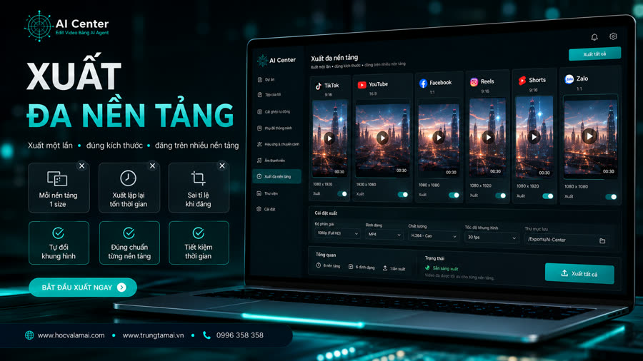 Giao diện xuất đa nền tảng: khung xem trước theo từng tỷ lệ và cài đặt xuất